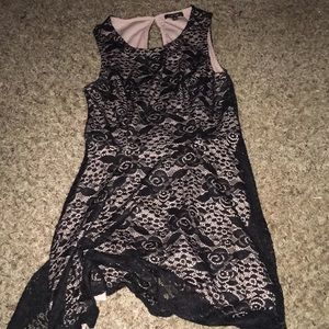Size Medium pink dress with black rose designed lace